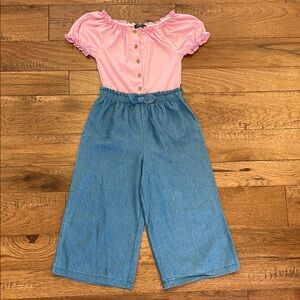 Picapino Girls Jumpsuit - Pink and Denim - Size 6